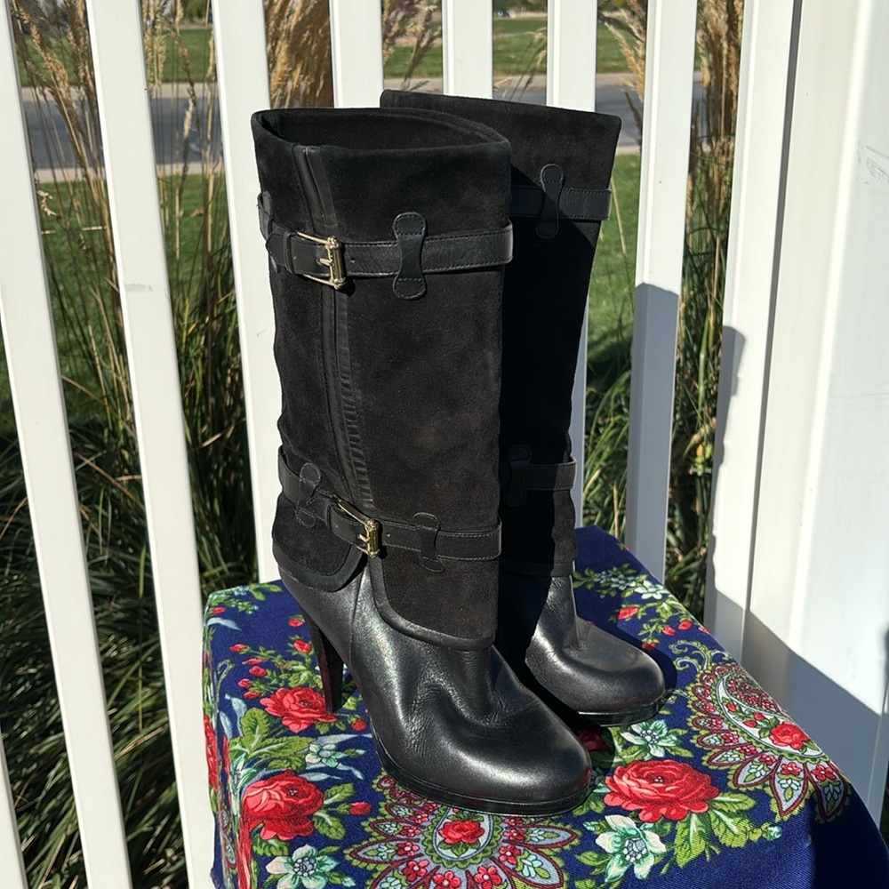 Cole Haan Nike Air Black Leather and Suede Size 7 Heeled Boots - Picture 2 of 8